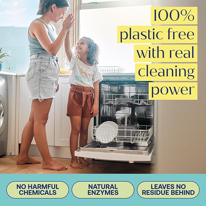 Fab Tab Dishwasher Tablets, Unscented, A Plastic Free Dishwasher Pod Alternative, Powers Through Grease, Leaves No Residue, Safe for The Whole Family, Individually Wrapped