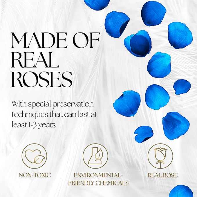 GLAMOUR BOUTIQUE 27 Flower Forever Heart Shape Box - Preserved Roses Gift for Her, Preserved Flowers, Blue