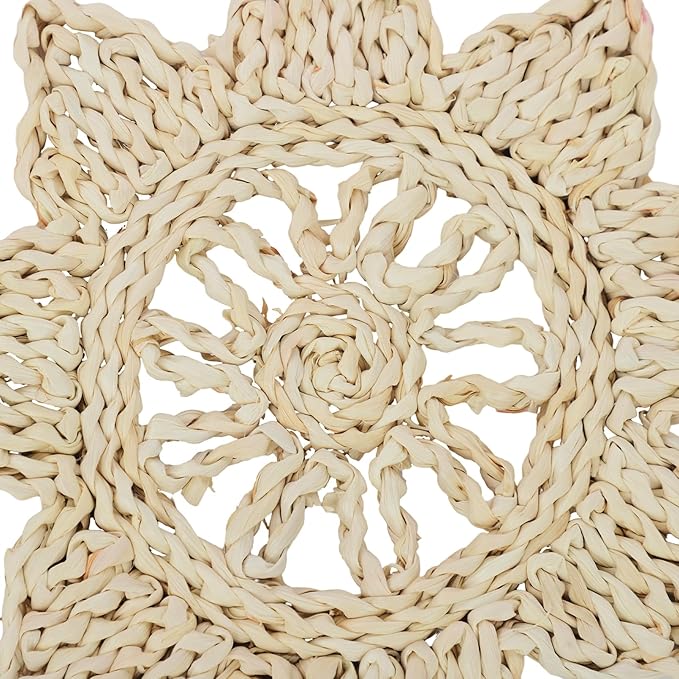 12pcs Corn Husk Placemats Placemats, Boho Wovean Rattan Table Mats, Farmhouse Wicker Spring P lacemats for Restaurant Dining Table Dessert Shops Coffee Shops 11.81in Polygonal Star
