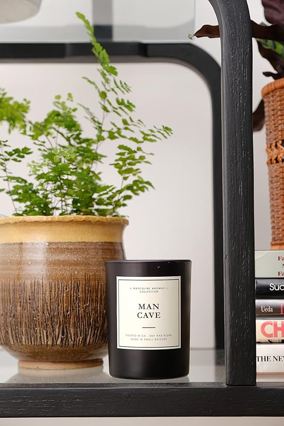 | Masculine Aromas | Small Batch | Soy Wax | 40 Hours | Scented Mens Candles with Natural Essential Oils | Vegan (Man Cave)