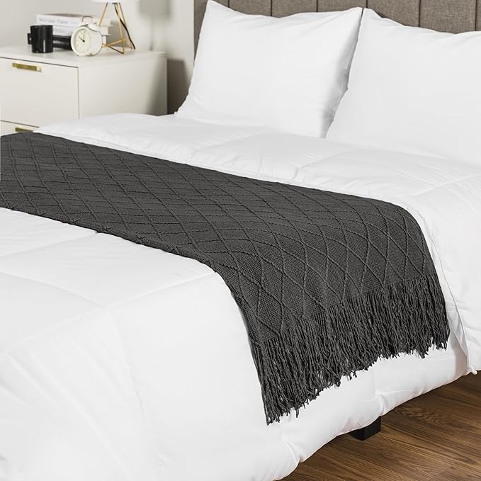 PAVILIA Dark Gray Knit Throw Blanket for Couch, Twin Bed, Soft Knitted Farmhouse Sofa Throw for Living Room, Lightweight Decorative Summer Blanket for Chair, Outdoor Textured Boho Blanket, 60x80