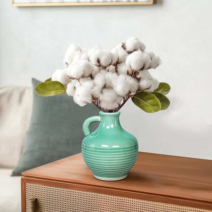 Sunddo Green Ceramic Vase 6 Inch - Small Decorative Vases with 1 Handle, Textured Modern Vase for Home Decor, Bathroom, Bedroom, Living Room, Centerpiece, Table Decor