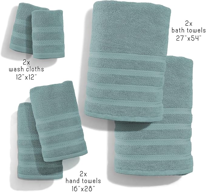 Hearth & Harbor Bath Towels for Bathroom - 100% Ring Spun Cotton Luxury Bathroom Towels - Soft & Highly Absorbent Bath Towels Set, 6 Piece Set, Teal