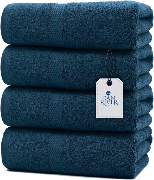 DAN RIVER Bath Towels Set of 4, 27 x 54 Inches, 100% Cotton, Larger & Lighter Weight, Quicker to Dry, Super Soft and Absorbent, Ideal Opal Blue Bath Towel for Daily Use