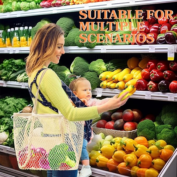 Ofiray-home Cotton Christmas Tote Bag for Woman, Reusable Mesh Grocery Bags with Handles, Greeting Card, Ideal Xmas Gift