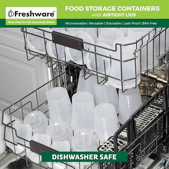 Freshware Food Storage Containers [240 Set] 12 oz Plastic Deli Containers with Lids, Slime, Soup, Meal Prep Containers, BPA Free, Stackable, Leakproof, Microwave, Dishwasher and Freezer Safe