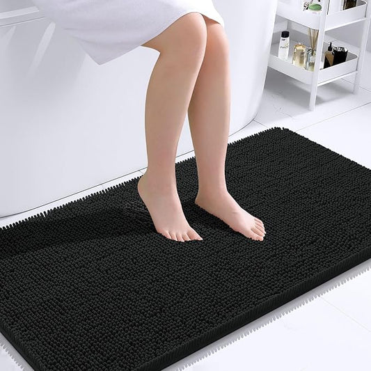 OLANLY Bathroom Rugs 44x24, Extra Soft Absorbent Chenille Bath Rugs, Rubber Backing Quick Dry, Machine Washable Bath Mats for Bathroom Floor, Tub and Shower, Home Decor Accessories, Black