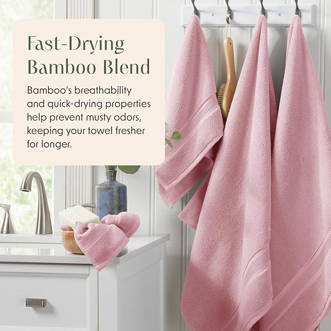 Springtree Home Luxury Bamboo Rayon Bath Towel Set of 4 | 35% Bamboo Rayon - 65% Cotton | Absorbent Quick-Dry Towels for Bathroom | Oeko-TEX Standard 100 Cotton | Pink Shadow