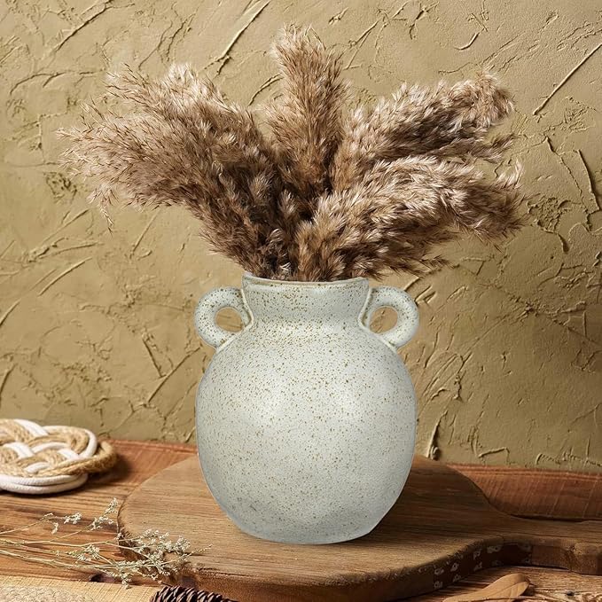 Beige Vintage Vase, Farmhouse Home Decorative Vase,7 Inch Terracotta Speckled Vases for Home Decor, Table, Living Room, Bathroom, Shelf, Mantel Decoration