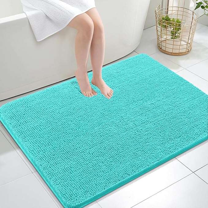 OLANLY Bathroom Rugs 40x32, Extra Soft Absorbent Chenille Bath Rugs, Rubber Backing Quick Dry, Machine Washable Bath Mats for Bathroom Floor, Tub and Shower, Home Decor Accessories, Teal