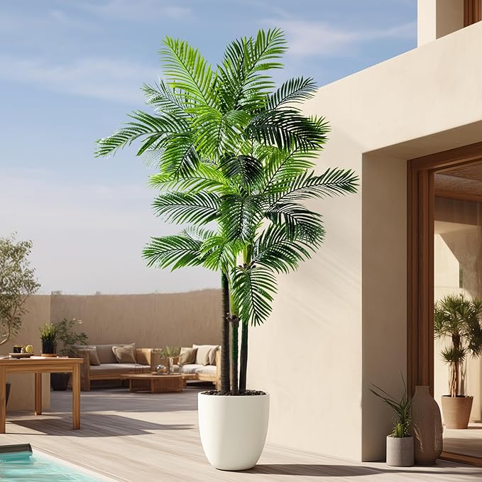 8.2FT Artificial Phoenix Palm Tree with Coconut Fruit Outdoor Indoor Decor Large Faux Coconut Silk Palm Tree Tropical Fake Tree Large Faux Sago Palm Plant for Home Yard Outside Patio Poolside