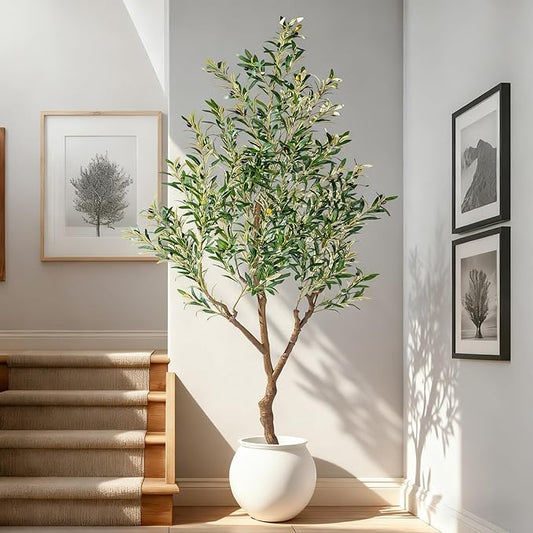 7ft Artificial Olive Tree Faux Olive Plant for Home Decor, Large Fake Olive Tree Modern Farmhouse Style, Floor Plant for Indoor Artificial Trees for Home Decor Indoor, Arbol de Olivo Artificial