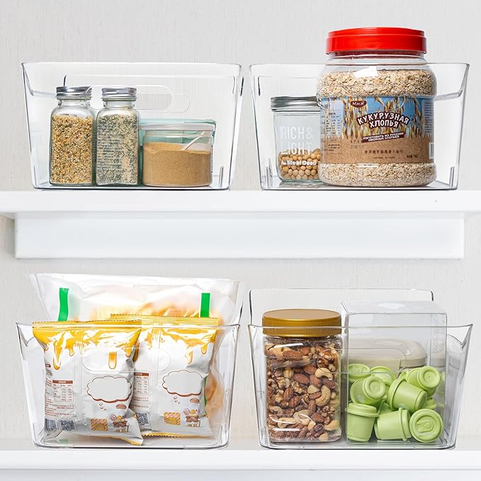 Tiawudi 6 Pack Plastic Storage Bins, Extra Large Pantry Organizer, 13.5" x 10" Clear Storage Containers and Organizer Bins, Multi-Use Bins for Home, Kitchen, Closet and Cabinet