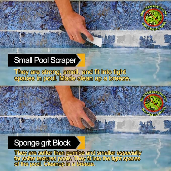Pumice Stone for Pool and Stainless Steel Pool Brush Kit to Reomve Erase Rust Stain Spot in Concrete Plaster Pool Spa and Calcium Deposit on Pool Tile