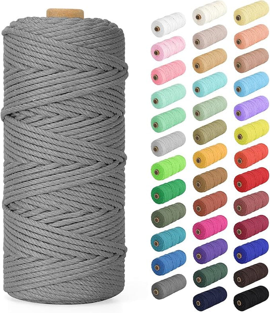 Macrame Cord 2mm x 220Yards (656Feet), Natural Cotton Macrame Rope - 2 Strands Twisted Macrame Cotton Cord for Wall Hanging, Plant Hangers, Crafts, Gift Wrapping and Wedding Decorations, Dark Gray