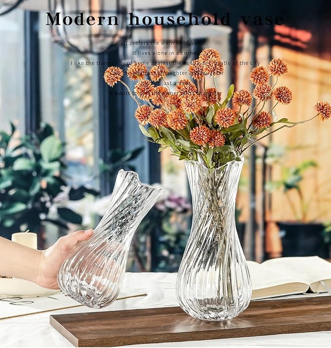 Creative Spiral Thickened Glass vase, Transparency up to 99%, Elegant Design, Durable, Suitable for Home Decoration, Wedding or Gifts, Desk Accessories, Small vases, Versatile and Stylish! (Large)