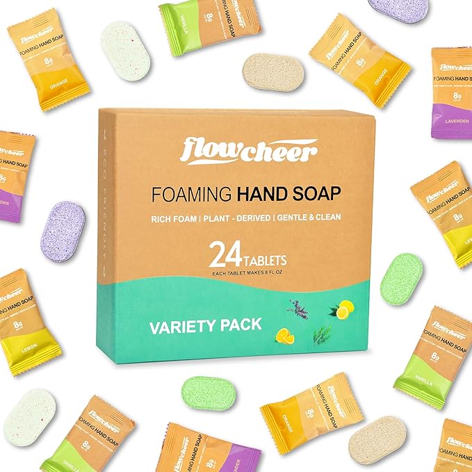 Foaming Hand Soap Refill Tablets, 24 Pack, Makes 216 fl oz (24 x 9 fl oz Bottles),Variety Fragrance,Fresh & Clean Handwash, Eco Friendly foam Soap Tablets