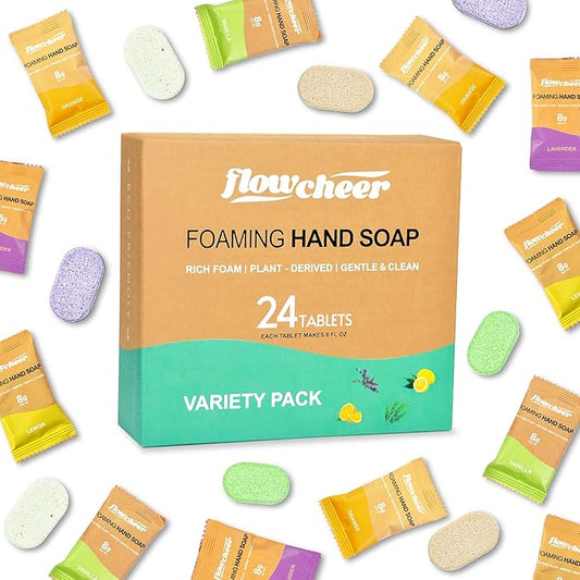 Foaming Hand Soap Refill Tablets, 24 Pack, Makes 216 fl oz (24 x 9 fl oz Bottles),Variety Fragrance,Fresh & Clean Handwash, Eco Friendly foam Soap Tablets