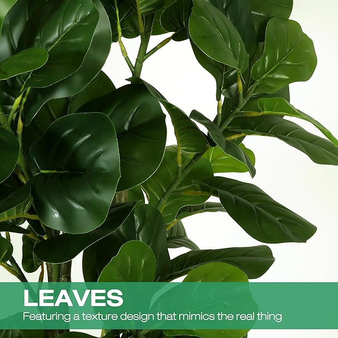 Faux Fiddle Leaf Fig Tree, 6ft Faux Plant Fake Ficus Silk Trees with White Planter, Artificial Fig Trees Floor Plants for House Office Living Room Indoor Home Decor (Fiddle Leaf)