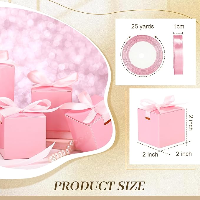 48 Pcs Christmas Gift Boxes with Ribbon Small Party Favor Boxes with Lids Mini Treat Candy Container for Wedding, Party, Birthday, Valentine's Day and More(Pink,2 Inch)