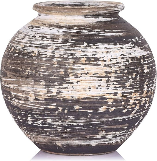 Rustic Terracotta Vase for Farmhouse Decor, Large Vintage Pottery Vases for Home, Wide Mouth Ceramic Vase for Living Room, Kitchen, Table Centerpieces, Modern Rustic Stone Vases