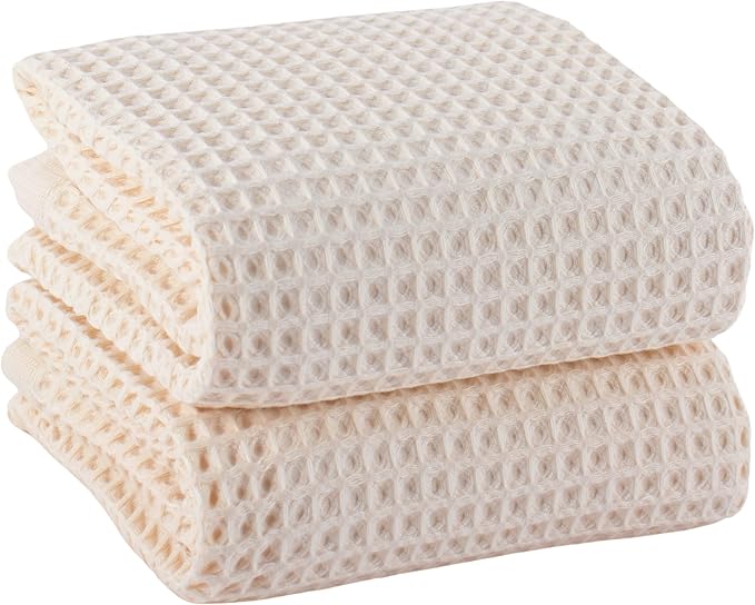 PÜSKÜL Premium Waffle Bath Towels Set of 2 - Organic 100% Turkish Cotton Bath Towel - Quick Dry, Absorbent, Light, Thin, 32x63 Large Waffle Towels for Bathroom (Natural Beige Bath Towels - Pack of 2)