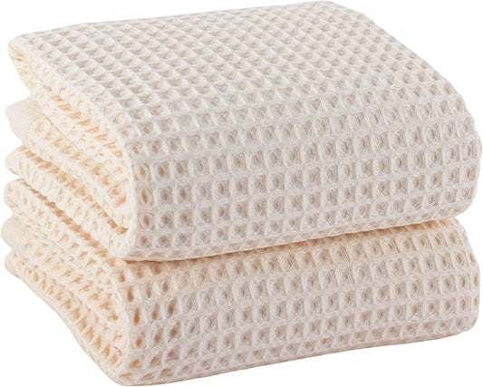 PÜSKÜL Premium Waffle Bath Towels Set of 2 - Organic 100% Turkish Cotton Bath Towel - Quick Dry, Absorbent, Light, Thin, 32x63 Large Waffle Towels for Bathroom (Natural Beige Bath Towels - Pack of 2)