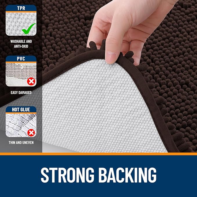 OLANLY Bathroom Rugs 59x35, Extra Soft Absorbent Chenille Bath Rugs, Rubber Backing Quick Dry, Machine Washable Bath Mats for Bathroom Floor, Tub and Shower, Home Decor Accessories, Brown