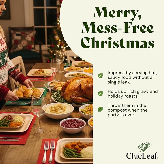 Chic Leaf Palm Leaf Disposable Bamboo Plates - Square Party Plates for Weddings, Christmas Dinner, Parties, Event Appetizers, Turkey - Biodegradable & Compostable - Party Supplies (8", 20 Pack)