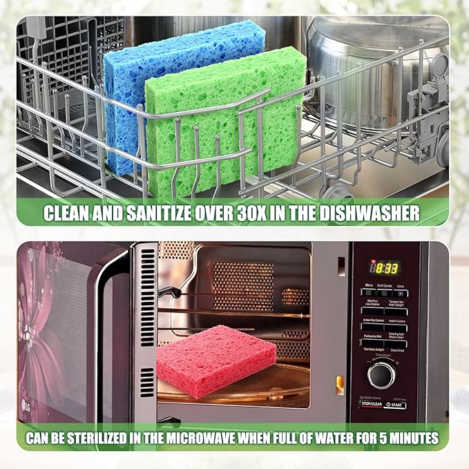 Plastic Free Natural Sponges 24 Pack Compressed Cellulose Multi-Color Flat Sponges Multi Use Dish Washing Sponge for Kitchen Cookware and Bathroom