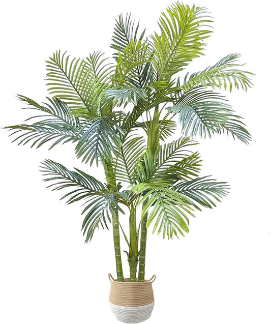 Artificial Palm Tree, 6ft Golden Cane Fake Palm Plant with Basket, Large Phoenix Palm UV Resistant Faux Plants for Indoor Outdoor Home Garden Patio Office Décor