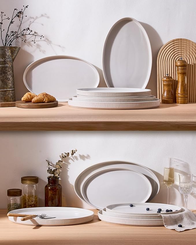 famiware Serving Platter, 16/14.6/12.9 Inch Serving Dishes for Entertaining, Party Serving Trays for Food, Buffet Oval Platters for Food, Large Plates for Bread Turkey Cheese Appetizer, Matte White