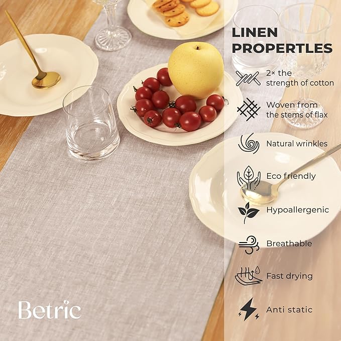 100% Pure Linen Table Runner - 14 x 72 Inch Dresser Scarf for Farmhouse Dining Table, Perfect for Fall, Thanksgiving, and Christmas -Athena -Oyster Grey