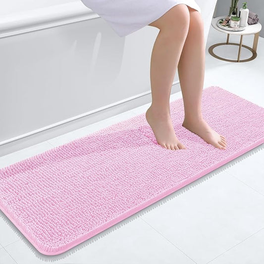 OLANLY Bathroom Rugs 47x17, Extra Soft Absorbent Chenille Bath Rugs, Rubber Backing Quick Dry, Machine Washable Bath Mats for Bathroom Floor, Tub and Shower, Home Decor Accessories, Pink