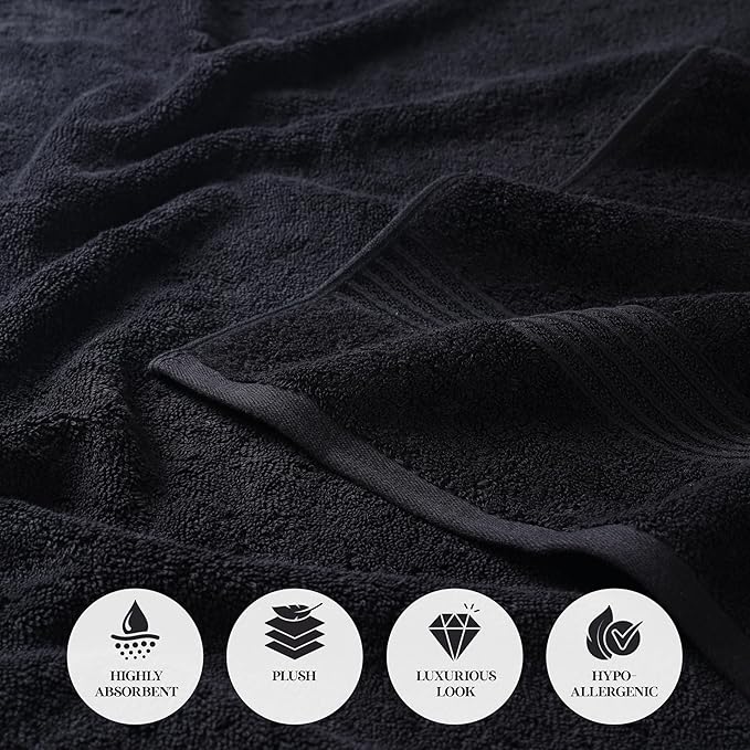 Superior Egyptian Cotton 6-Piece Towel Set, Bathroom Essentials, Towels For Bathroom, Apartment, Airbnb, Guest Bath, Face, Hand, Bath Towels, Washcloths, Absorbent, Fast Drying, Black