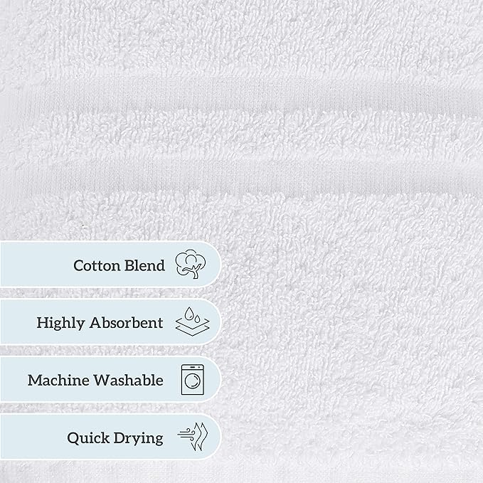 GREEN LIFESTYLE Luxury Bath Towel - White Large Bath Towels Pack for Spa, Gym, Bathroom, Hotel - 86% Cotton 14% Polyester -Super Soft, Thick and Absorbent 24 x 50 Bulk Bath Towel - (8-Pack)