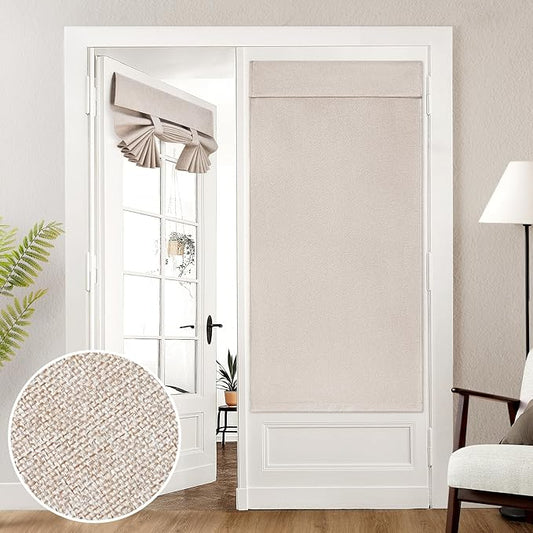 HOMEIDEAS 100% Natural Linen Blackout French Door Curtains, Privacy Door Window Curtains, 34 X 68 Inch Room Darkening Blinds, Thermal Insulated Shades for Bedroom, 1 Panel