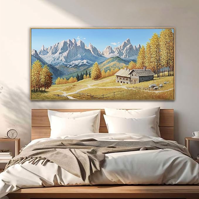 yiijeah Rustic Wall Art - Paintings for Living Room Framed Canvas Wall Decor Large Framhouse Country Fall Snowman Picture for Bedroom Office Home Decoration