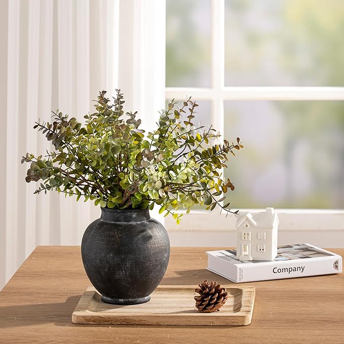 Ceramic Flower Vase, 6.7 Inch Rustic Farmhouse Decorative Vase Pottery Pampas Grass Vases for Home Decor Table Living Room Entryway Mantel Bookshelf Bedroom Bathroom Kitchen - Black