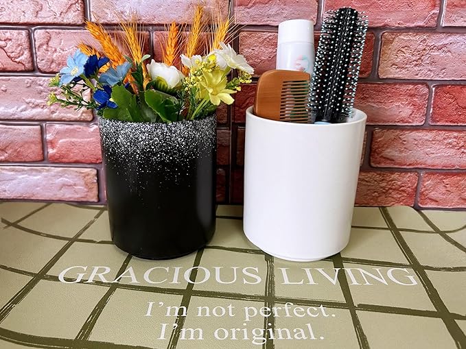 Medium Stoneware Kitchen Utensil Holder for Kitchen Counter Short Cooking Utensil Holder for Countertop Spatula Holder Small Utensil Crock Cutlery Holder Silverware Caddy Flower Vase (White)