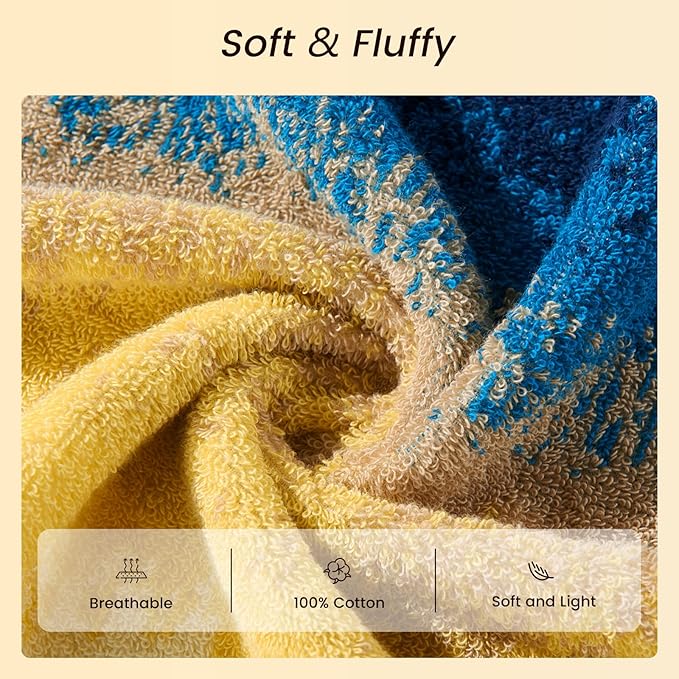 SEMAXE 18-Pack Bath Towel Set Include 6 Bath Towels, 6 Hand Towels, 6 Wash Cloths, 100% Cotton Bathroom Towels with Hanging Loops, Soft & Absorbent Towel, Colorful Towel - Beach Collection