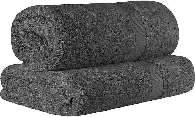 BLUENILEMILLS Premium Towel Collection, Egyptian Cotton Towels for Shower and Bathroom 2-Piece Bath Sheet Set, 34" x 68", Charcoal by Blue Nile Mills