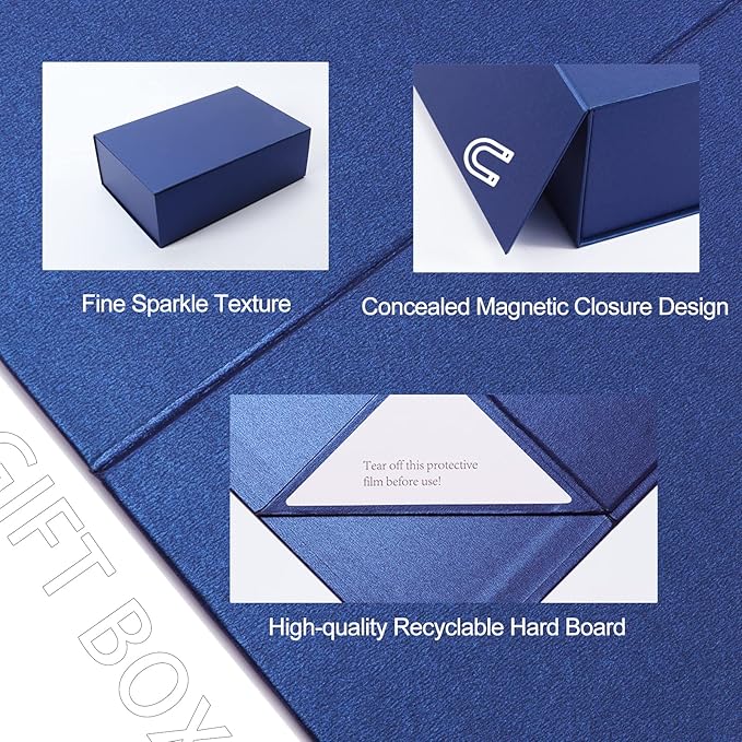4 Pack 12x8x4 Inches Gift Boxes with Magnetic Closure Lids, Blue Magnetic Box for Wedding, Groomsmen Bridesmaid Proposal, Birthdays, Mother's Day
