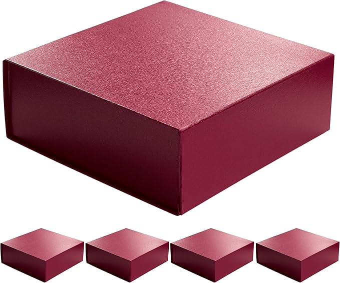 CECOBOX - Gift Boxes with Lids for Presents 8"x8"x3.1" - Matte, Collapsible Magnetic Closure Gift Box - Groomsmen & Bridesmaid Proposal Boxes, Wedding, PR, Birthdays, Holidays (Scarlet Leatherette)