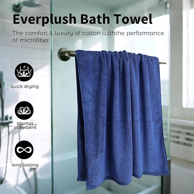 Everplush Diamond Collection Oversized Bath Towel – 1 Pieces, Super Soft & Highly Absorbent, Quick-Drying, Extra Large & Thick. Perfect for Bathroom, Pool, Swimming Use (Navy, 30" x 56" 1PK)