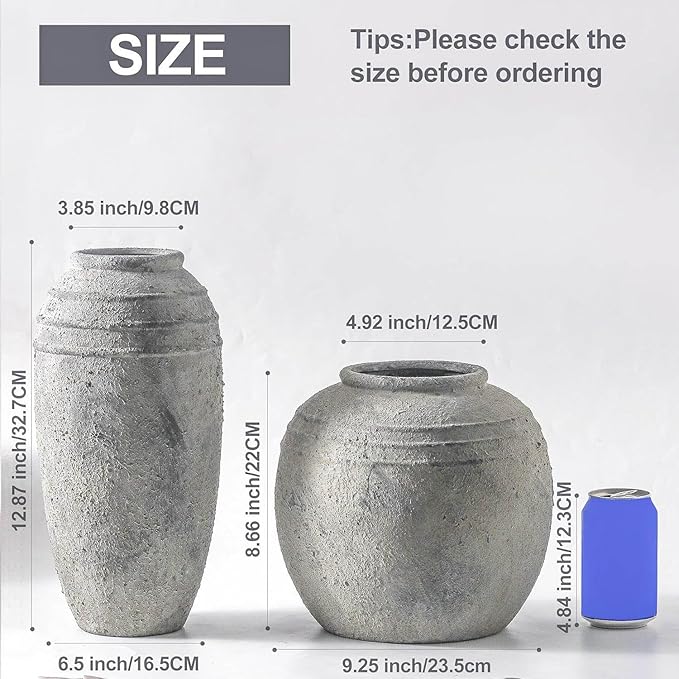 Large Ceramic Rustic Vase, 12.87 inch Tall Vintage Farmhouse Flower Pottery Vase for Home Decor, Living Room Shelf Decor,Enterway, Table Decoration