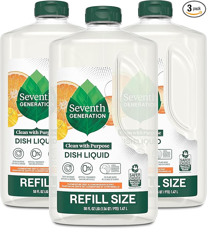Seventh Generation Hand Dish Wash Refill, Lemongrass & Clementine, 3pk 50z