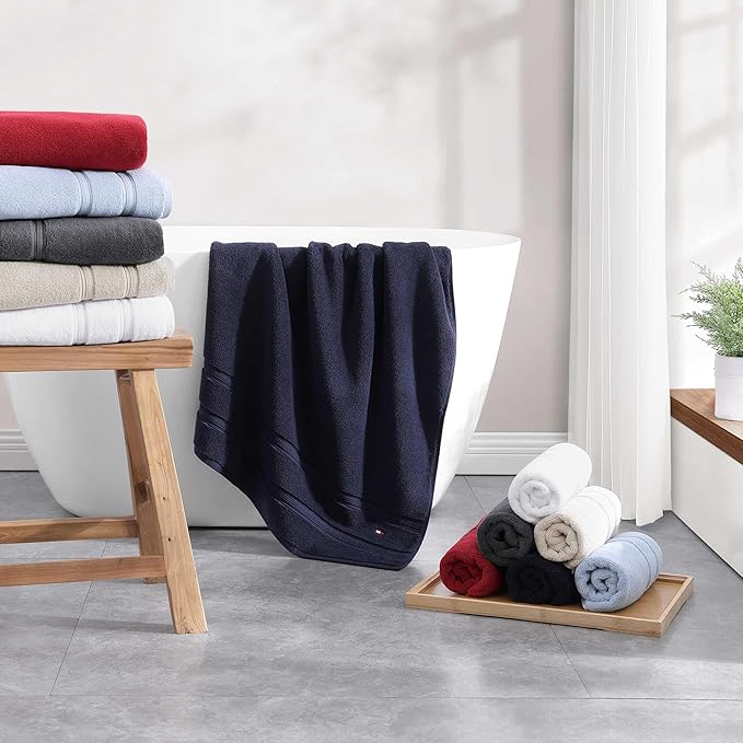 Tommy Hilfiger - Bath Towels, 100% Soft & Absorbent Plush Cotton with Zero Twist Constructions, Quick Dry and Medium Weight Bathroom Towels (Harborside Solid Light Blue, 6 Piece)