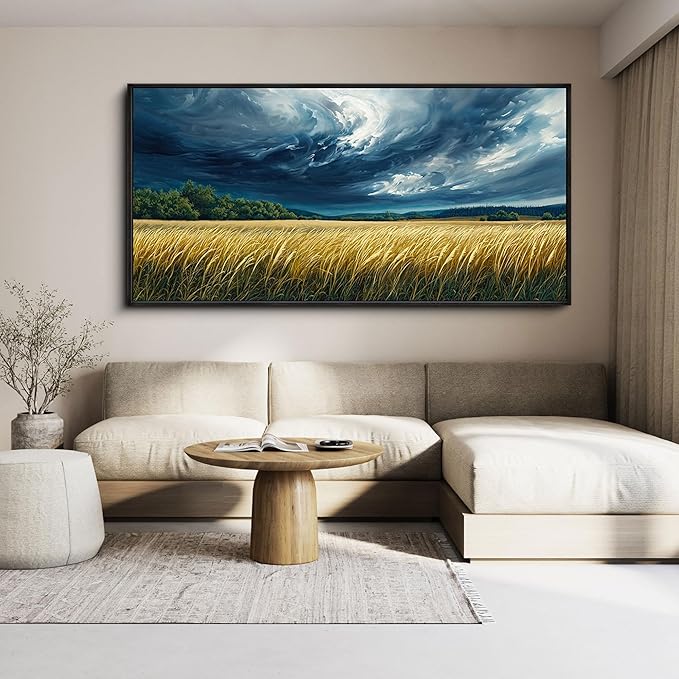 yiijeah Blue Abstract Canvas Wall Art - Rustic Wall Decor Living Room Bedroom Office Large Paintings Picture Framed Artwork for Walls Forest Landscape Sky Black Cloud Home Decoration