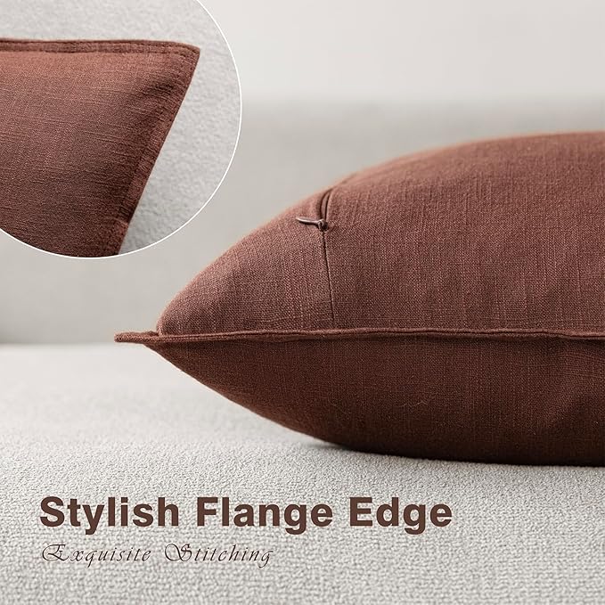 Foindtower Pack of 2, Decorative Linen Soild Throw Pillow Covers Soft Accent Euro Cushion Case Boho Farmhouse Pillowcase for Chair Couch Sofa Bedroom Living Room Home Decor 24 x 24 Inch Rust Red